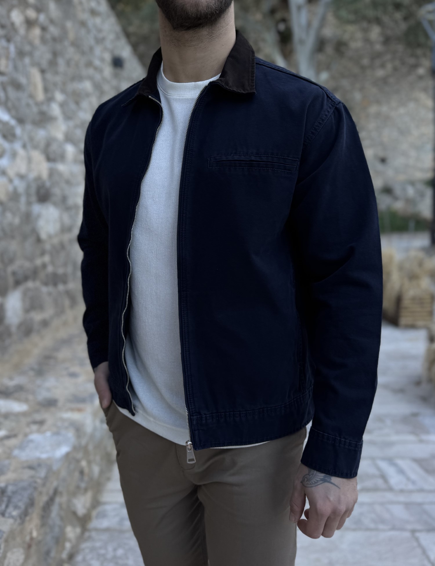 Ανδρικό μπλε βαμβακερό Jacket με γιακά LC18151 φωτογραφία